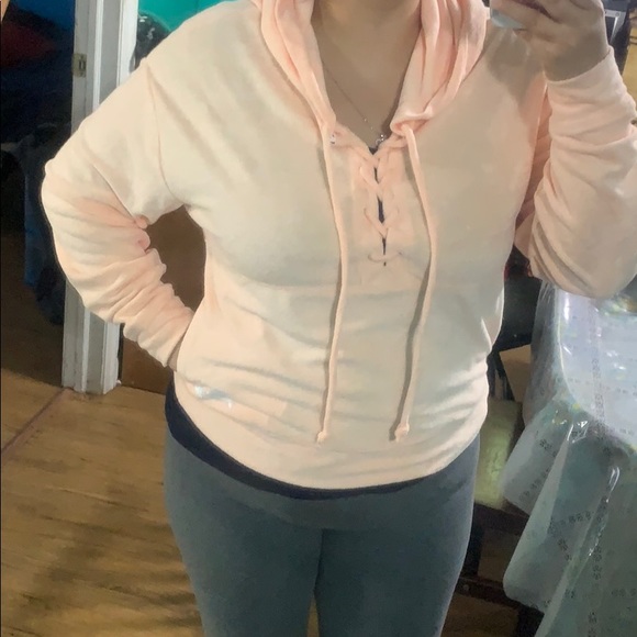 PINK Peach lace-up pullover size medium - Picture 3 of 5